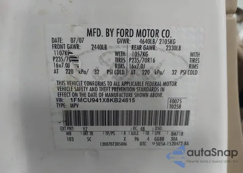 2008 Ford Escape Limited z USA, uszkodzony, nr VIN 1FMCU941X8KB24815